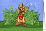 Valentine for a Great Grandson Shepherd Puppy with Frogs, Inchworms card