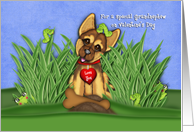 Valentine for a Grandnephew Shepherd Puppy with Frogs, Inchworms card