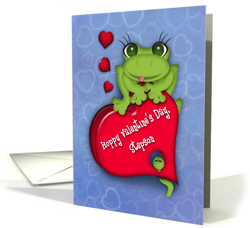Valentine for a Stepson, Adorable Frog Sitting on Heart Candy Box card
