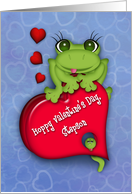 Valentine for a Stepson, Adorable Frog Sitting on Heart Candy Box card