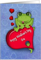 Valentine for a Son, Adorable Frog Sitting on Heart Candy Box card