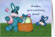 Easter for a Grandson, Adorable Bunnies with a Basket of Colored Eggs card