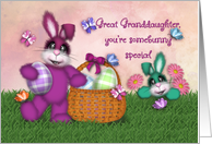 Easter for a Great Granddaughter Adorable Bunnies, Basket Butterflies card