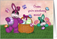 Easter for a Cousin Adorable Bunnies, Basket Butterflies card