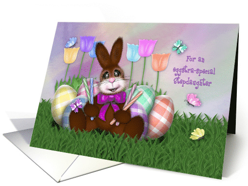 Easter for a Stepdaughter Adorable Bunny, with Flowers,... (1602470)