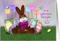 Easter for a Stepdaughter Adorable Bunny, with Flowers, Butterflies card