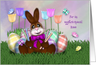 Easter for a Niece Adorable Bunny, with Flowers, Butterflies card