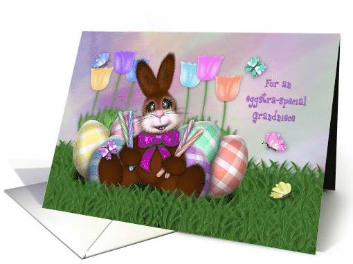 Easter for a Grandniece Adorable Bunny, with Flowers, Butterflies card