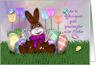 1st Easter Great Granddaughter, Adorable Bunny, Flowers, Butterflies card