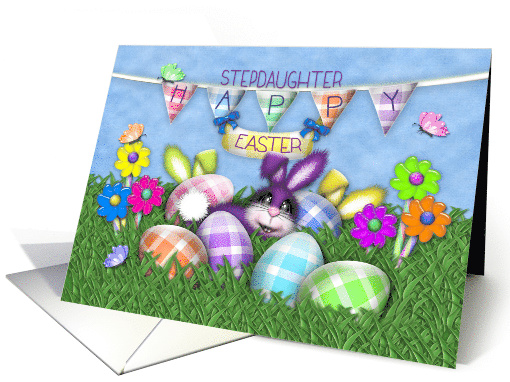 Easter, Stepdaughter Bunnies Gingham Eggs, Jelly Bean Flowers card