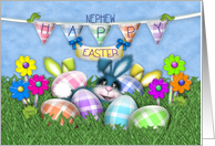 Easter for Nephew Bunnies Gingham Eggs, Jelly Bean Flowers card