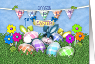 1st Easter for Godson Bunnies Gingham Eggs, Jelly Bean Flowers card