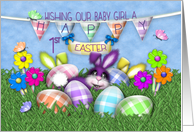 1st Easter for Your Baby Girl Bunnies Gingham Eggs, Jelly Bean Flowers card