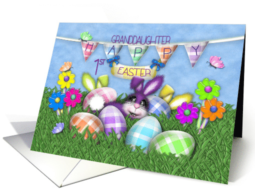 1st Easter Granddaughter Bunnies Gingham Eggs Jelly Bean Flowers card