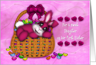 1st Easter for a Daughter, Pink Bunny in Basket Full of Jelly Beans card