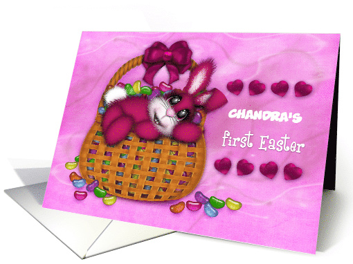 1st Easter Custom Name, Bunny Basket Full of Jelly Beans card