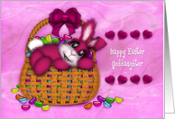 Happy Easter Goddaughter, Pink Bunny in a Basket Full of Jelly Beans card