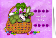 Happy Easter Nephew Bunny in a Basket Full of Jelly Beans card