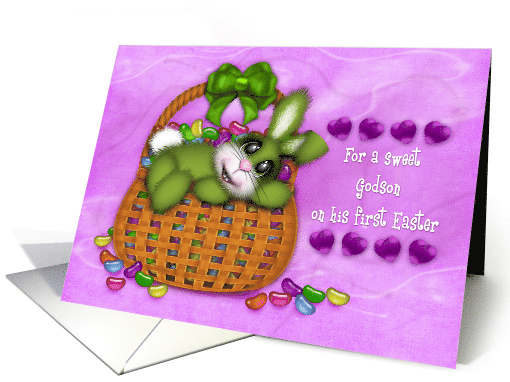 1st Easter for a Sweet Godson,Bunny Basket Full of Jelly Beans card