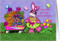 Easter for Great Granddaughter Pink Bunny Pulling Wagon Full of Treats card