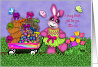 Easter for Little One Pink Bunny Pulling Wagon Full of Treats card