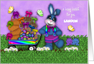 Easter for Customize With Any Name Bunny Pulling Wagon Full of Treats card