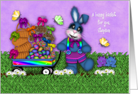 Easter for Stepson, Blue Bunny Pulling Wagon Full of Treats card