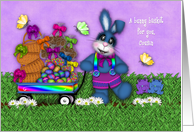 Easter for Cousin, Blue Bunny Pulling Wagon Full of Treats card