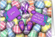 Easter for a Godson Purple Bunny Laying in the Easter Eggs card