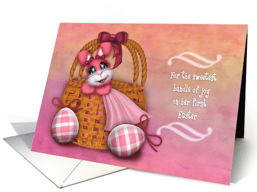 1st Easter for a Girl, Adorable Pink Baby Bunny in a Basket card