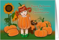 Halloween for a Great Granddaughter, Cute Red Head in Pumpkin Patch card