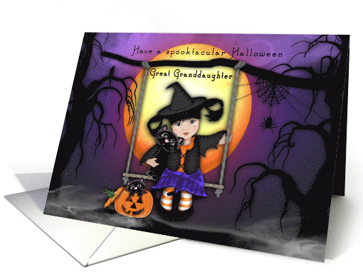 Halloween for a Great Granddaughter Little Witch on a Swing card