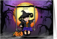 Halloween for a Cousin Little Witch on a Swing card