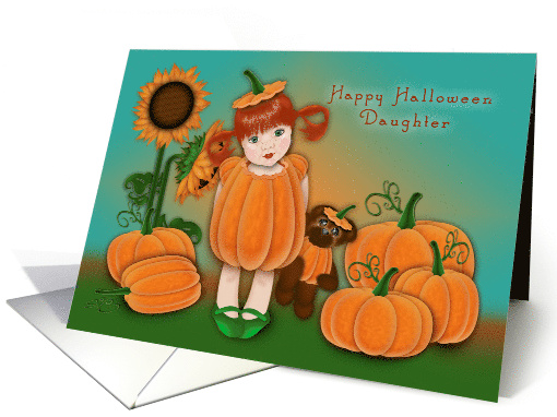 Halloween for a Daughter Cute Red Head in Pumpkin Patch card (1642526)