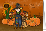 Halloween for a Stepson Scarecrow with His Puppy Pumpkin Patch card