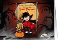 Halloween for a Great Nephew Little Devil with his Dog on a Swing card