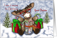 Christmas for Great Nephew a Moose with Glasses card