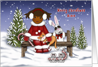 Merry Christmas Niece Ethnic Girl on Bench with Animals card