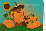 Halloween Cousin Ethnic Girl in Pumpkin Patch card