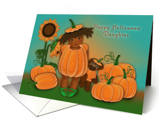 Halloween Daughter, Ethnic Girl in Pumpkin Patch card (1648516)