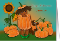 Halloween Customize with Any Name Ethnic Girl in Pumpkin Patch card