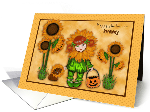 Halloween Customize with Any Name Sunflower Girl with Dachshund card