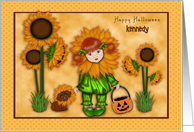 Halloween Customize with Any Name Sunflower Girl with Dachshund card
