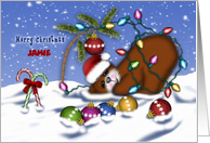 Christmas Customize with Any Name Bear Tangled Lights card