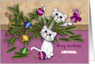 Christmas for a Young Child Customize Name Mischievous Kittens card