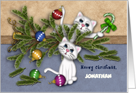 Christmas for a Young Child Customize Name Mischievous Kittens card