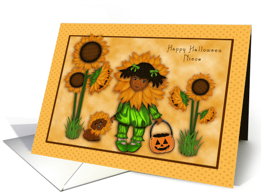 Halloween Niece Sunflower Ethnic Girl with Dachshund card (1652442)