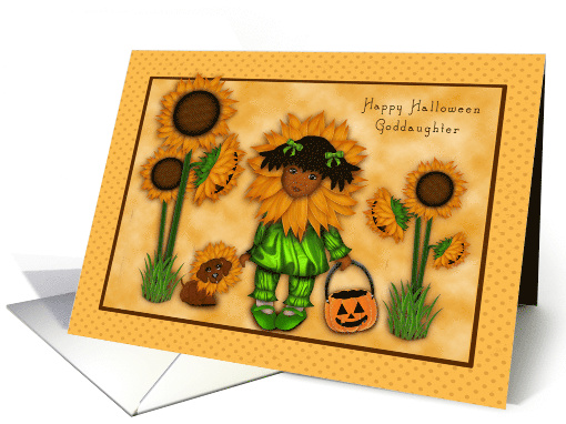 Halloween Goddaughter Sunflower Ethnic Girl with Dachshund card
