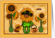 Halloween Customize with Any Name Sunflower Ethnic Girl with Dachshund card