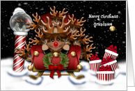 Christmas for Grandniece Nine Reindeer in Sleigh North Pole card